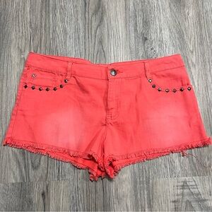 Selena Gomez Jean Shorts with Frayed Hem and Studs
